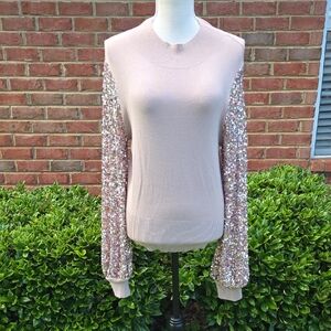 Antwetth Blush Pink Sequin Sleeve Sweater Size L